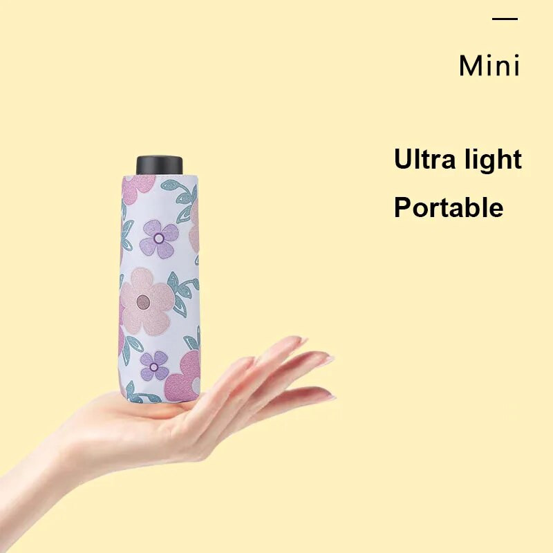 Mini skėtis 6 šonkauliai Prabangūs moteriški skėčiai Anti UV gėlių skėčiai 5 sulankstomi madingi apsauga nuo saulės maži kišeniniai skėtis vinilas