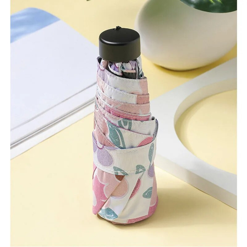 Mini skėtis 6 šonkauliai Prabangūs moteriški skėčiai Anti UV gėlių skėčiai 5 sulankstomi madingi apsauga nuo saulės maži kišeniniai skėtis vinilas