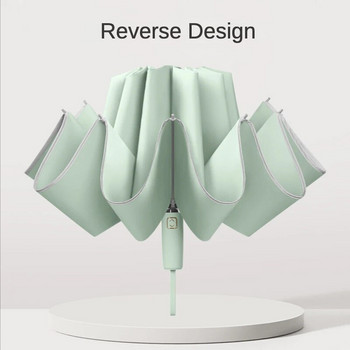Нов автоматичен трикратен обратен чадър Жени Мъже Слънцезащитни водоустойчиви автомобилни реверсивни отразяващи чадъри против вятър 10 кости