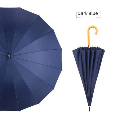 16 Rebra Duga ručka Svježi ravni kišobran Automatski reklamni kišobran Drvena crna kožna ručka boje kave