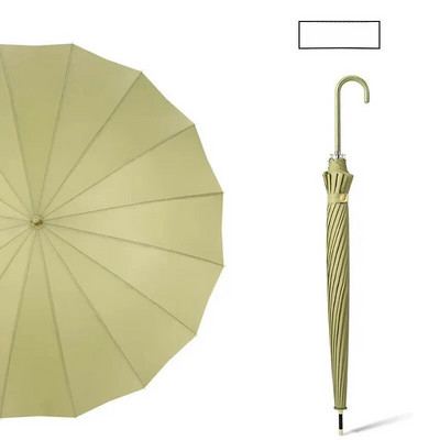 16 Rebra Duga ručka Svježi ravni kišobran Automatski reklamni kišobran Drvena crna kožna ručka boje kave