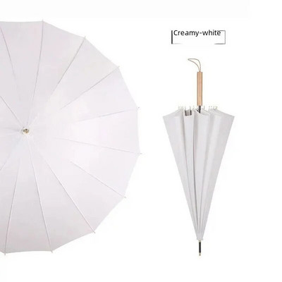 16 Rebra Duga ručka Svježi ravni kišobran Automatski reklamni kišobran Drvena crna kožna ručka boje kave