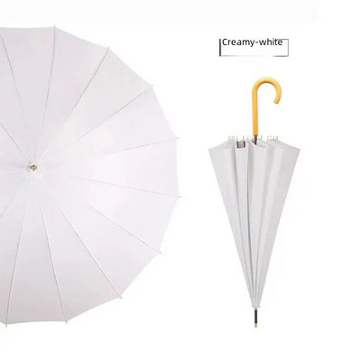 16 Rebra Duga ručka Svježi ravni kišobran Automatski reklamni kišobran Drvena crna kožna ručka boje kave