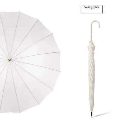 16 Rebra Duga ručka Svježi ravni kišobran Automatski reklamni kišobran Drvena crna kožna ručka boje kave