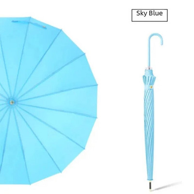 16 Rebra Duga ručka Svježi ravni kišobran Automatski reklamni kišobran Drvena crna kožna ručka boje kave