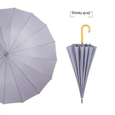 16 Rebra Duga ručka Svježi ravni kišobran Automatski reklamni kišobran Drvena crna kožna ručka boje kave