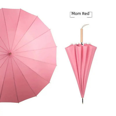 16 Rebra Duga ručka Svježi ravni kišobran Automatski reklamni kišobran Drvena crna kožna ručka boje kave