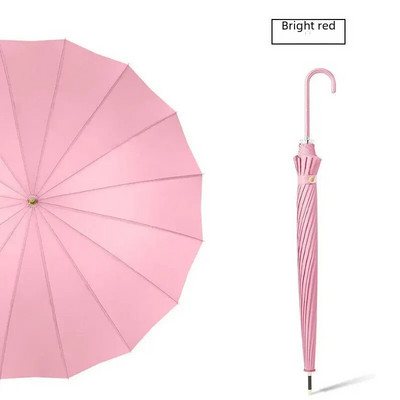 16 Rebra Duga ručka Svježi ravni kišobran Automatski reklamni kišobran Drvena crna kožna ručka boje kave