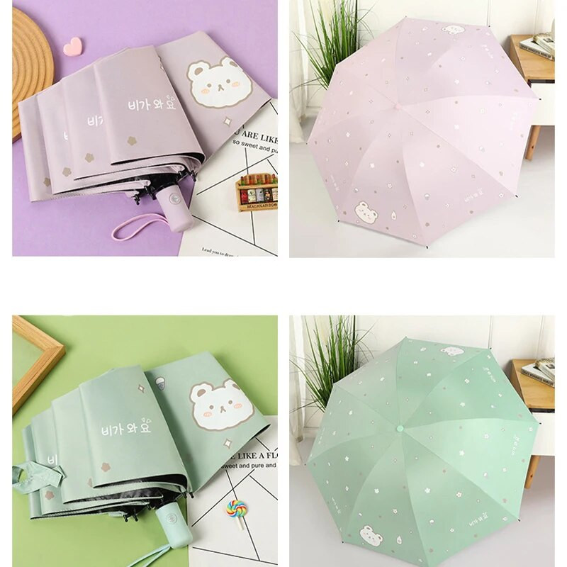 ομπρέλα ομπρέλας Cute Little Bear Αυτόματη ομπρέλα που μπλοκάρει και σκίαση UV Αντιανεμική πτυσσόμενη ομπρέλα Φορητή για ταξιδιωτικό δώρο