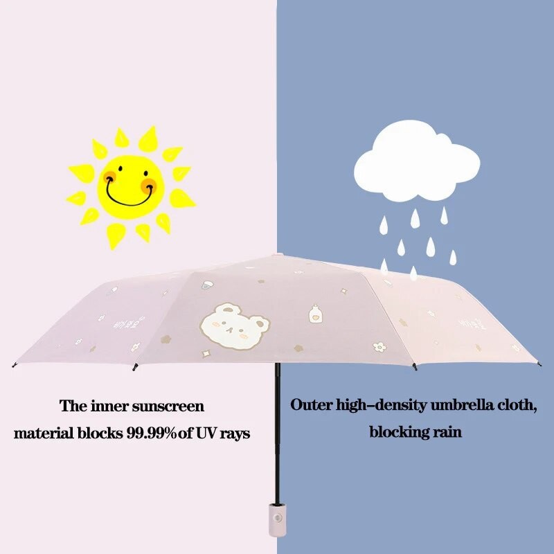 ομπρέλα ομπρέλας Cute Little Bear Αυτόματη ομπρέλα που μπλοκάρει και σκίαση UV Αντιανεμική πτυσσόμενη ομπρέλα Φορητή για ταξιδιωτικό δώρο