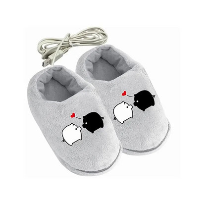 1 pereche de papuci de încălzire electrică moale, papuci, pantofi pentru încălzirea picioarelor, porc drăguț, cadou de Crăciun, practic, sigur și de încredere, cadou de pluș