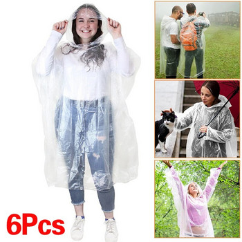 6 τμχ Αδιάβροχο αδιάβροχο μιας χρήσης Υπαίθρια πεζοπορία στο βουνό Ταξίδι έκτακτης ανάγκης Διαφανές φορητό για ενήλικες Poncho Rain