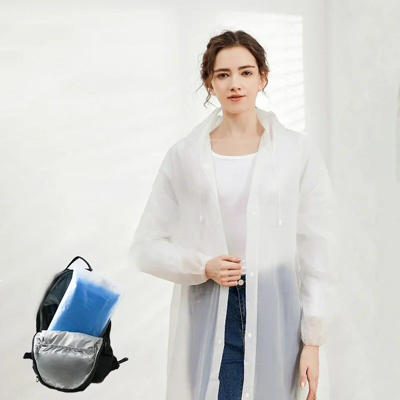 EVA lietpaltis, pastorintas 18 šilko, vienetas sveria apie 150 g Unisex ilgo stiliaus daugkartinio naudojimo lauko žygių lietpaltis, atsparus dilimui