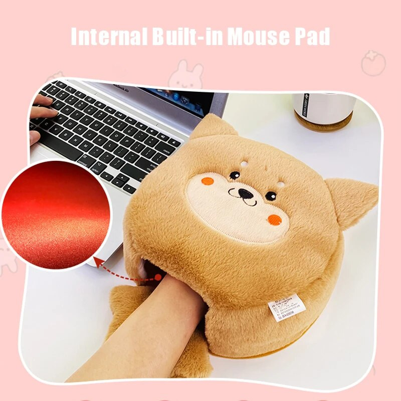 USB šildomas pelės kilimėlis Mieli animaciniai gyvūnai pliušiniai žiemos biuro rankų riešo kilimėlis kompiuteriniams nešiojamiesiems kompiuteriams žaidimų priedai
