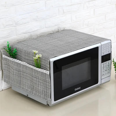 2023 m. Naujas 1vnt 35*95cm lininis paprastas mikrobangų krosnelės dulkėms atsparus dangtelis su kišenėmis Audiniai mikrobangų krosnelės apsauginiai dangteliai