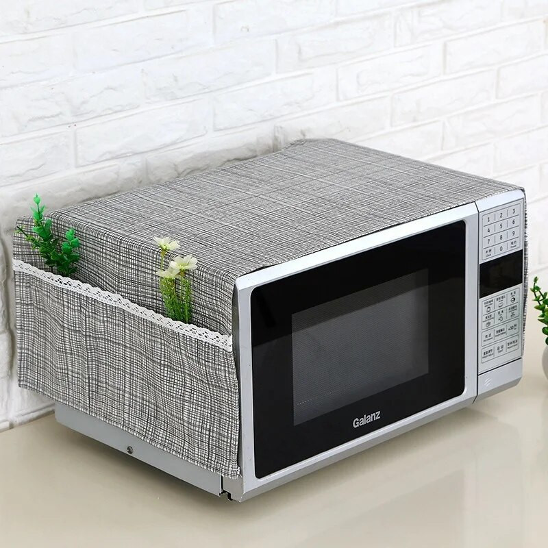 2023 m. Naujas 1vnt 35*95cm lininis paprastas mikrobangų krosnelės dulkėms atsparus dangtelis su kišenėmis Audiniai mikrobangų krosnelės apsauginiai dangteliai