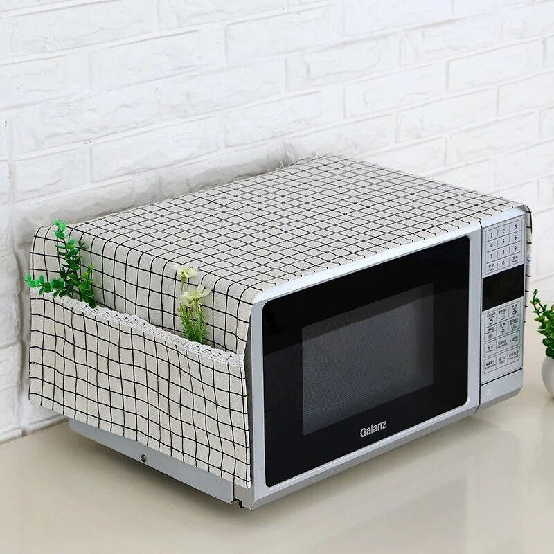 2023 m. Naujas 1vnt 35*95cm lininis paprastas mikrobangų krosnelės dulkėms atsparus dangtelis su kišenėmis Audiniai mikrobangų krosnelės apsauginiai dangteliai