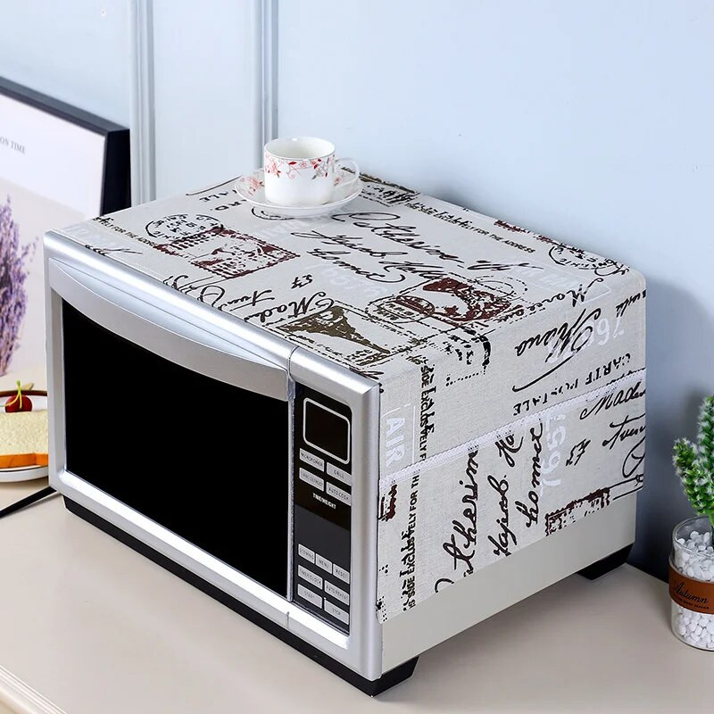 2023 m. Naujas 1vnt 35*95cm lininis paprastas mikrobangų krosnelės dulkėms atsparus dangtelis su kišenėmis Audiniai mikrobangų krosnelės apsauginiai dangteliai