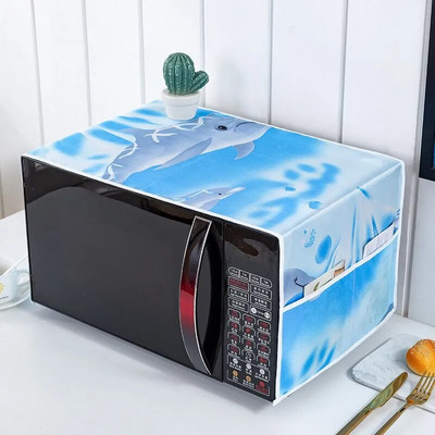 Dustproof Microwave Oven Cover Multi-pattern Oil Proofing Cover With Double Pocket Storage Bag Kitchen Electric Oven Accessories