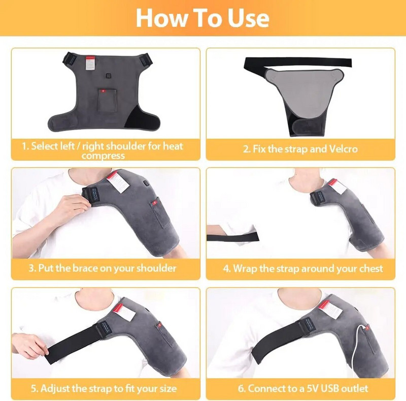 Umăr încălzit înfășurare brete USB portabil electric umăr încălzire Pad pentru manșetă rotatoare umăr înghețat ameliorarea durerii musculare