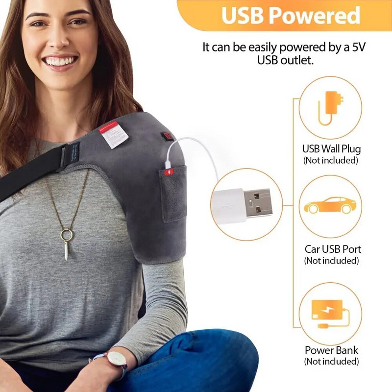 Umăr încălzit înfășurare brete USB portabil electric umăr încălzire Pad pentru manșetă rotatoare umăr înghețat ameliorarea durerii musculare