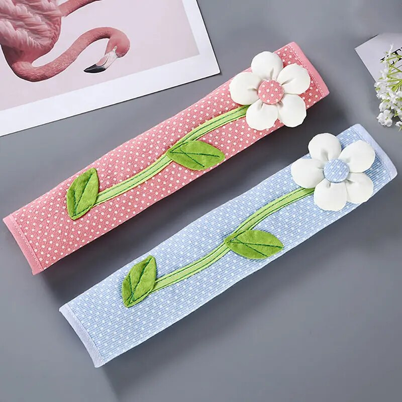 Pastoral Flower Polka Dot Durų / šaldytuvo rankenos dangtis Šaldytuvo durų rankenos pirštinės Namų dekoras Virtuvės priedai Mėlyna