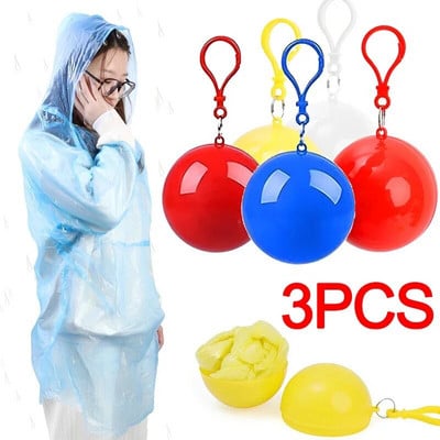 1/3PCS Portable Raincoat Colorful Ball  Rain Poncho with Keychain Waterproof Outdoor Hiking Camping Adults Hooded Rainwears