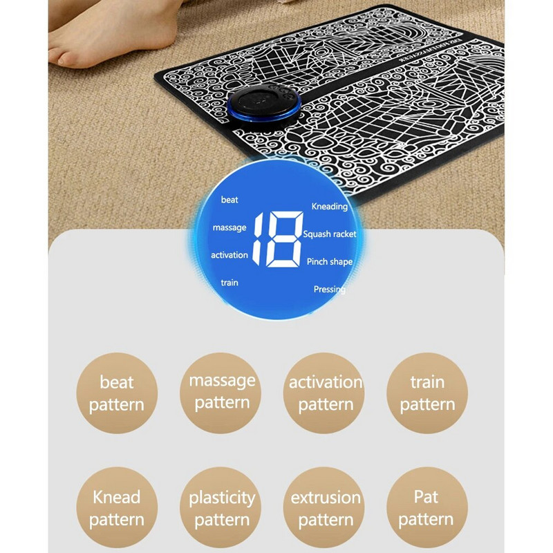 EMS pėdų cirkuliacijos masažuoklis 8 režimų pėdų stiprintuvas USB įkraunamas kojų raumenų stimuliatorius nuotolinio valdymo pultelis, skirtas naudoti namuose ir biure