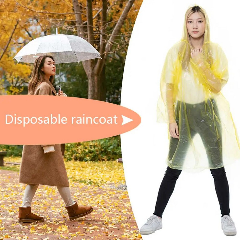 Ühekordselt kasutatav veekindel vihmajope kapuutsiga Adult Kid Clear Survival vihmamantel õues telkimiseks/puhkamiseks/matkamiseks