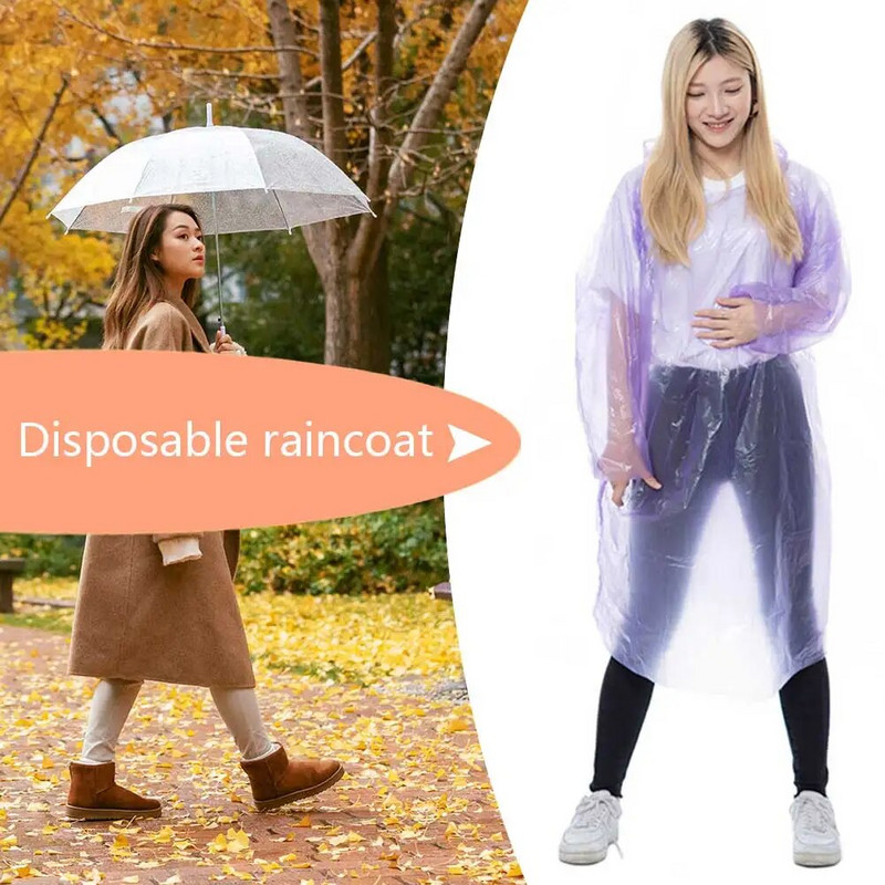 Ühekordselt kasutatav veekindel vihmajope kapuutsiga Adult Kid Clear Survival vihmamantel õues telkimiseks/puhkamiseks/matkamiseks