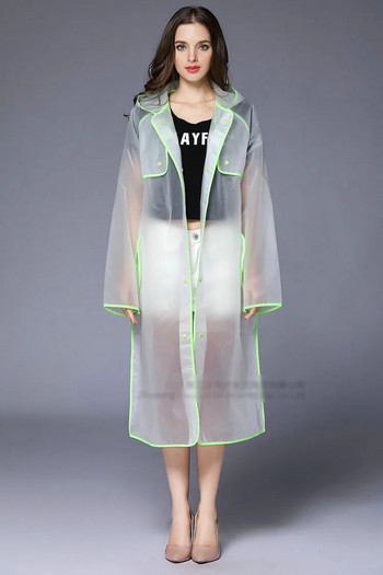 Нова мода EVA Дамско пончо с шапка Дамски водоустойчив дълъг полупрозрачен дъждобран Дъждобран за възрастни