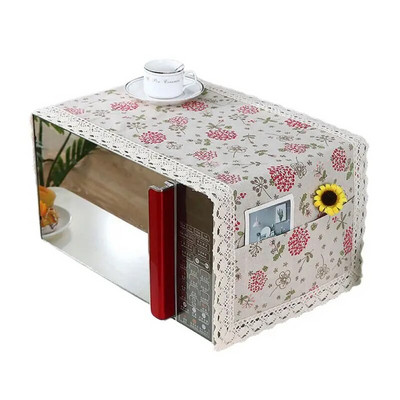 Mikroviļņu krāsns putekļu vāks Eļļas necaurlaidīgs apdrukāts audums, elpojošs virtuves aizsardzība Mikroviļņu krāsns putekļu vāks ar uzglabāšanas maisiņu