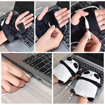 Χαριτωμένα θερμαινόμενα γάντια Panda, Σχήμα τοστ, Θέρμανση χεριών USB, Ζεστό, Μισό δάχτυλο, Χειμώνας, Γραφείο, Δώρο Χριστουγέννων, Νέο