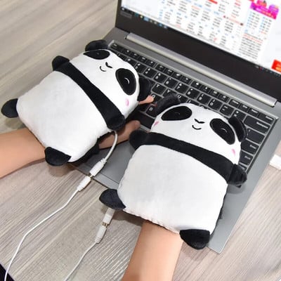 Χαριτωμένα θερμαινόμενα γάντια Panda, Σχήμα τοστ, Θέρμανση χεριών USB, Ζεστό, Μισό δάχτυλο, Χειμώνας, Γραφείο, Δώρο Χριστουγέννων, Νέο