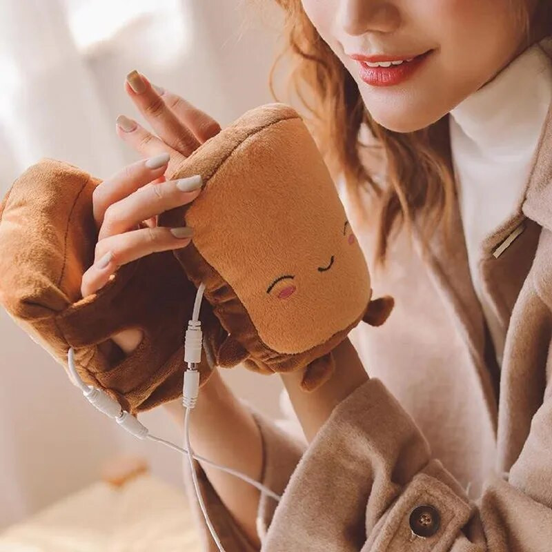 Slatke panda grijane rukavice, oblik tosta, USB grijač za ruke, tople, pola prsta, zimske, uredske, božićni poklon, nove