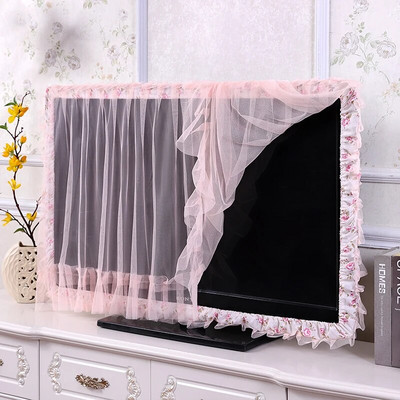 Lace  Fabric Door Curtain TV Circle Can Be Flipped Dust Cover Monitor Screen Home Decorations Dust Cover With Elastic