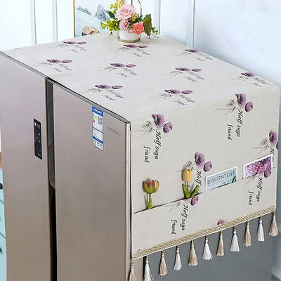 Šaldytuvo apsauginis gaubtas nuo dulkių su laikymo maišeliu Dekoratyvinis dviejų / viendurių šaldytuvo kutų dangtelis Buitinės spintelės apsauginis dangtelis