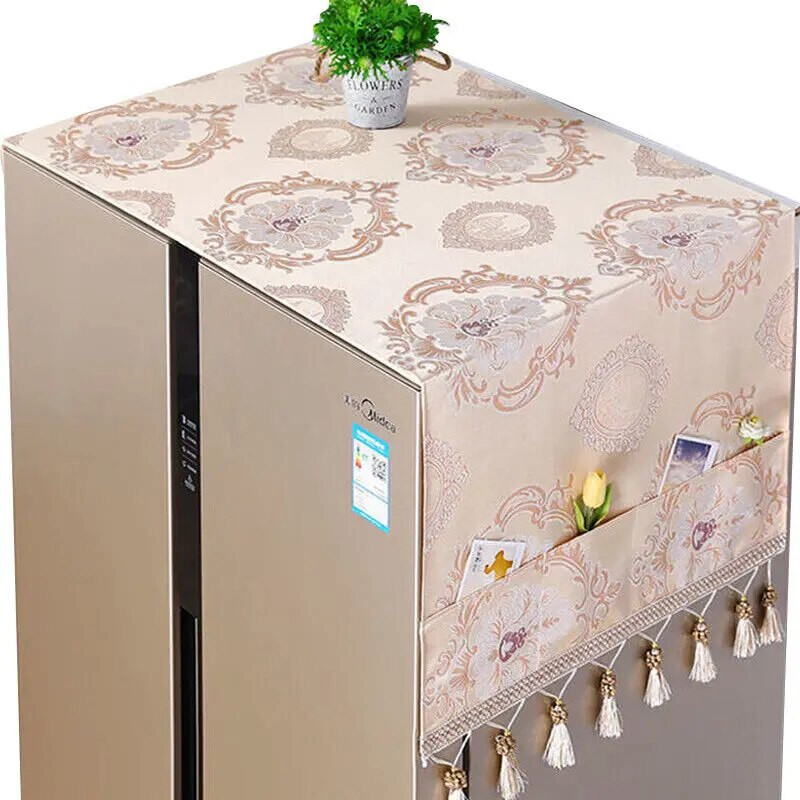 Šaldytuvo apsauginis gaubtas nuo dulkių su laikymo maišeliu Dekoratyvinis dviejų / viendurių šaldytuvo kutų dangtelis Buitinės spintelės apsauginis dangtelis