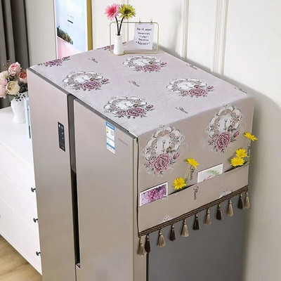 Šaldytuvo apsauginis gaubtas nuo dulkių su laikymo maišeliu Dekoratyvinis dviejų / viendurių šaldytuvo kutų dangtelis Buitinės spintelės apsauginis dangtelis