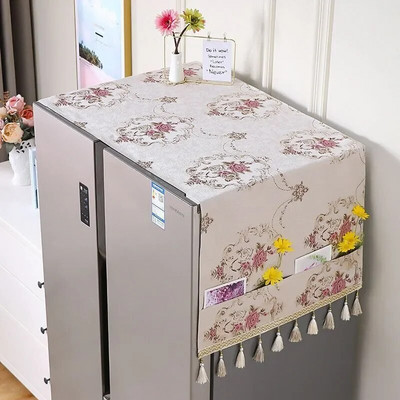 Šaldytuvo apsauginis gaubtas nuo dulkių su laikymo maišeliu Dekoratyvinis dviejų / viendurių šaldytuvo kutų dangtelis Buitinės spintelės apsauginis dangtelis