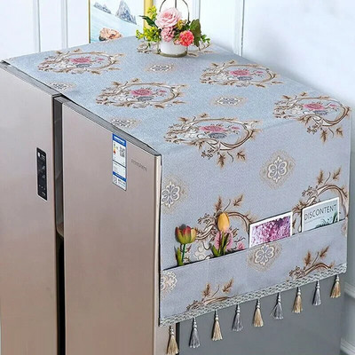 Šaldytuvo apsauginis gaubtas nuo dulkių su laikymo maišeliu Dekoratyvinis dviejų / viendurių šaldytuvo kutų dangtelis Buitinės spintelės apsauginis dangtelis
