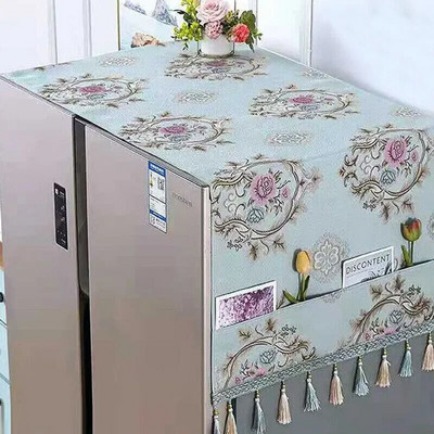 Šaldytuvo apsauginis gaubtas nuo dulkių su laikymo maišeliu Dekoratyvinis dviejų / viendurių šaldytuvo kutų dangtelis Buitinės spintelės apsauginis dangtelis