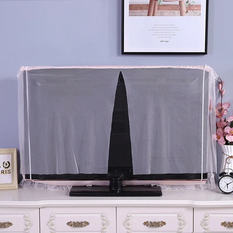 Dulkėms atsparus LCD televizoriaus dangtelis nėrinių siuvinėjimo verpalai 32" 36" 40" 46" 50" 55" 60" 65" televizoriaus ekrano apsauga, montuojama ant sienos