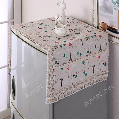 Husă pentru frigider din bumbac, in, 55x120 cm, dantelă, rezistentă la praf, pentru mașină de spălat, prosop, pânză pentru frigider, huse de protecție împotriva prafului