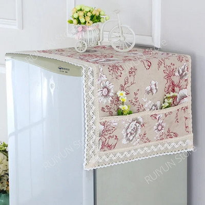 Husă pentru frigider din bumbac, in, 55x120 cm, dantelă, rezistentă la praf, pentru mașină de spălat, prosop, pânză pentru frigider, huse de protecție împotriva prafului
