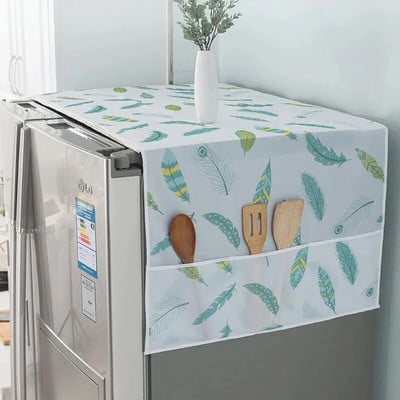 Нов прахозащитен капак за хладилник с торбички за съхранение Миещ се печат Многофункционална домакинска пералня Масичка за прахоуловител