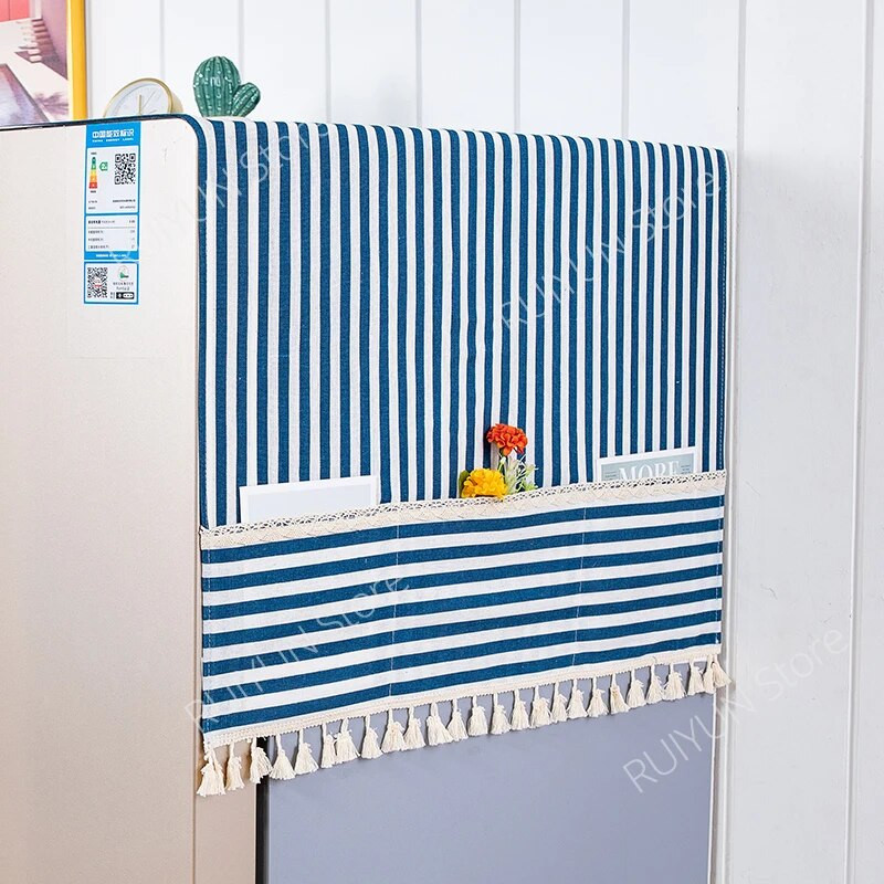 Stripe šaldytuvo dulkių dangtelis su kišene 70x170 cm dulkėms atsparus šaldytuvo rankšluostis su kutais skalbimo mašinos dangtelio organizatorius
