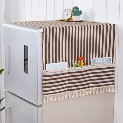 70x170cm райе прахоуловител за хладилник Двойно отворен прахоустойчив органайзер за съхранение на хладилник Капак за пералня с джоб