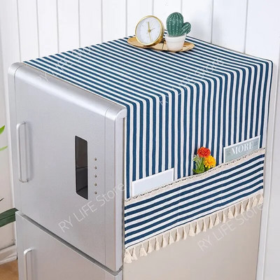 70x170 cm dryžuotas šaldytuvo dulkių dangtelis Dvigubas atviras dulkėms atsparus šaldytuvo laikymo organizatorius skalbimo mašinos dangtelis su kišene