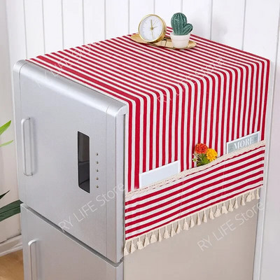 70x170 cm dryžuotas šaldytuvo dulkių dangtelis Dvigubas atviras dulkėms atsparus šaldytuvo laikymo organizatorius skalbimo mašinos dangtelis su kišene